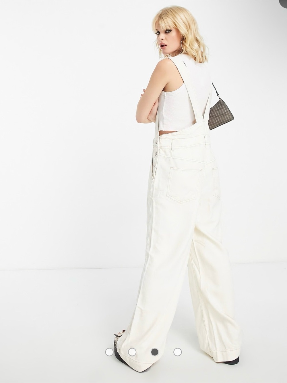 Free People slouchy denim dungarees with rip details in cream $280 - Picture 3 of 3
